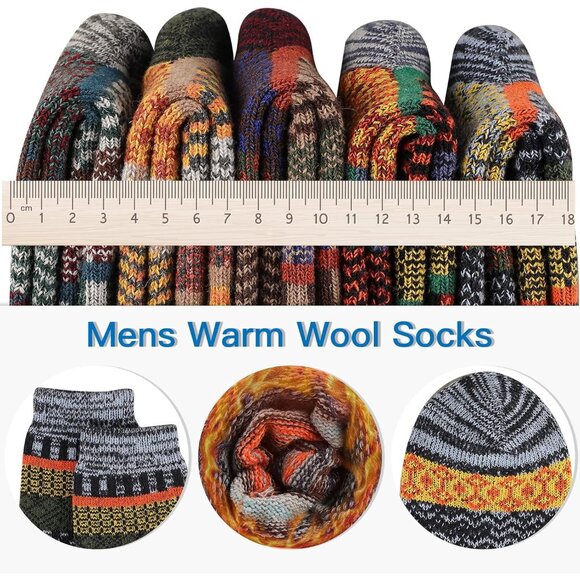 Men's Winter Wool Socks Thermal Warm Soft Crew Socks （5 Pairs） - Picture 4 of 7